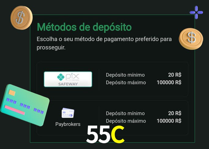 O cassino 55C oferece uma grande variedade de métodos de pagamento